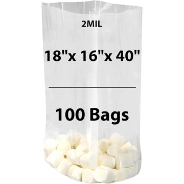 LDPE Clear Gusseted Poly Bags 2 Mil 18" X 16" X 40" 100 Bags